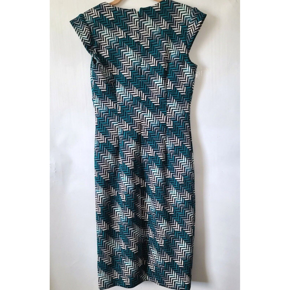 WHITE HOUSE BLACK MARKET Herringbone Dress Shift Sheath Chevron Teal Sz 4 EUC - Picture 4 of 10